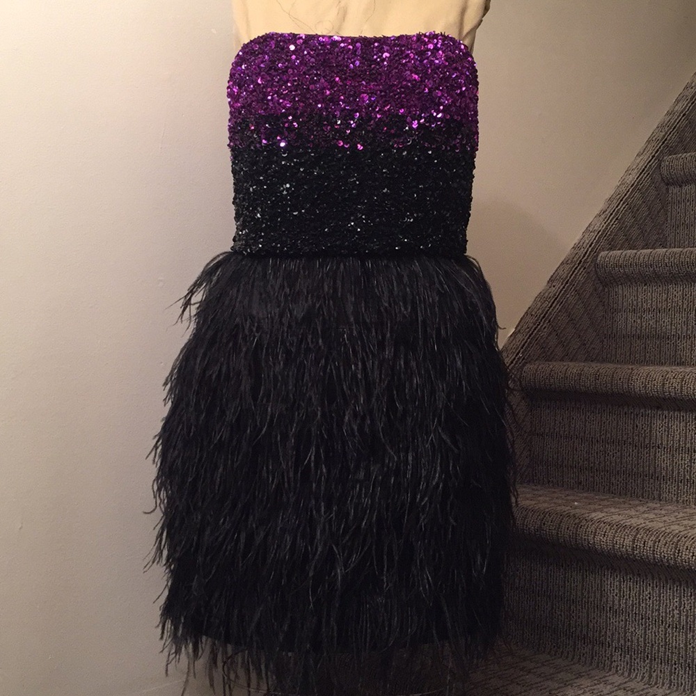 Badgley Mischka Sequin/Feathered Dress